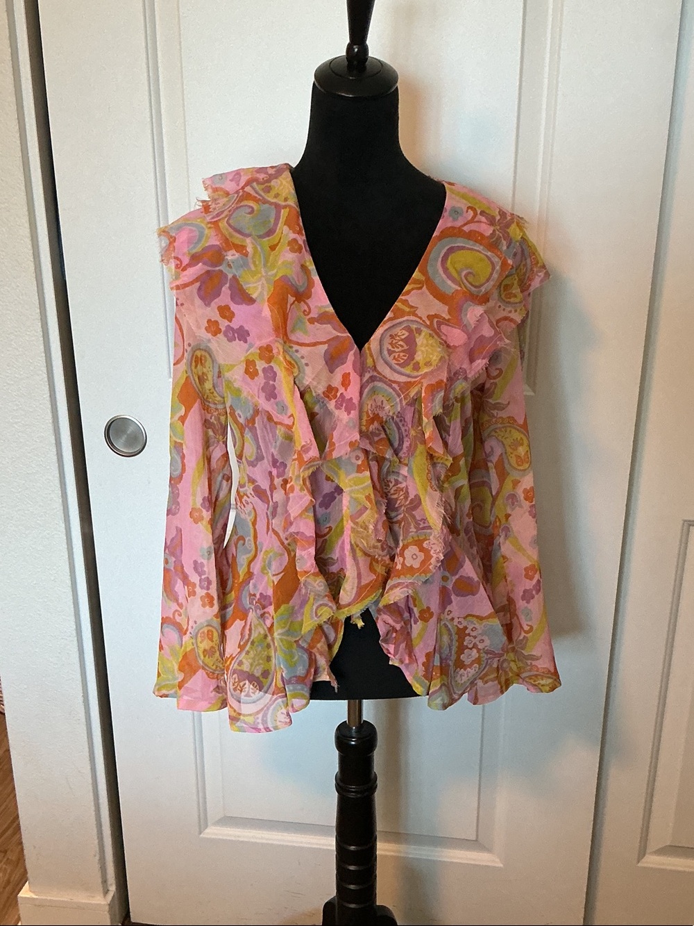 Free People the groove Floral Paisley Ruffle Blouse - Pink Multi L